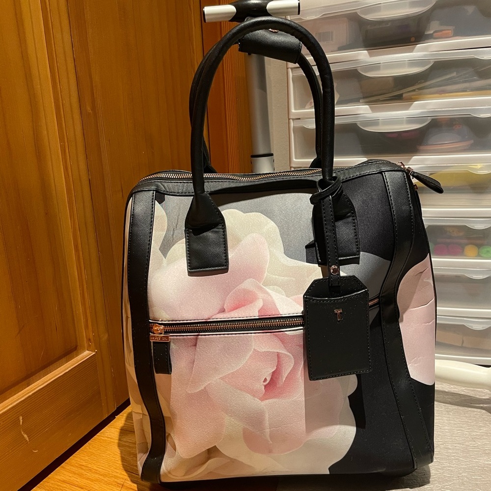 Ted Baker Black and Pink Rose-Print Travel Bag